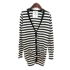 スローブ イエナ SLOBE IENA  カーディガン ニット ボーダー ウール 白 アイボリー 黒 ブラック /MN