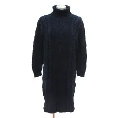 スライ SLY ニットワンピース ひざ丈 タートルネック ケーブル 長袖 F 紺 ネイビー /MS