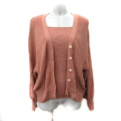 アパートバイ Apart by アンサンブルニット カーディガン 長袖 ノースリーブ スクエアネック リブ F 赤茶 /YI