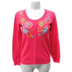 チェスティ Chesty カーディガン ニット 長袖 刺繍 F 赤 レッド /YI