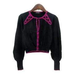 ナネットレポー nanette lepore カーディガン ニット レース 切替 S 黒 ブラック 赤紫 パープル /MN