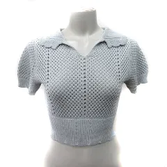 ヘザー Heather ニット カットソー かぎ編み 透かし編み 半袖 F グレー /YI