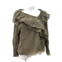 ローリーズファーム LOWRYS FARM シャツ ブラウス フリル ギンガムチェック ベルスリーブ 長袖 F 茶 ブラウン 黒 ブラック /YI