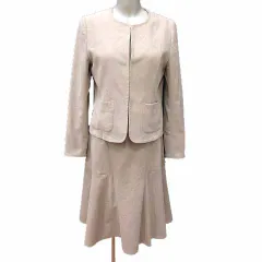 イネド INED スーツ セットアップ ノーカラージャケット 総裏地 フレアスカート ミモレ ロング 11 L ライトベージュ /YK ●RY