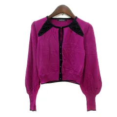 ナネットレポー nanette lepore カーディガン ニット レース 切替 S 赤紫 パープル 黒 ブラック /MN