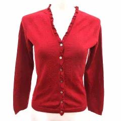 ニューヨーカー NEWYORKER カーディガン ニット Vネック 長袖 ウール M 赤 レッド /YK