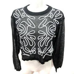 ページボーイ PAGE BOY ニット カットソー Uネック 長袖 総柄 F 黒 ブラック /RT