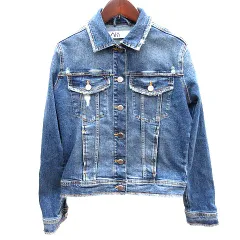 ザラ ZARA デニムジャケット Gジャン ジージャン ダメージ加工 S 青 ブルー /AU