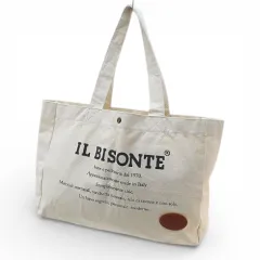 イルビゾンテ IL BISONTE トートバッグ ロゴプリント レザーパッチ キナリ キャンバス