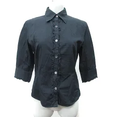 ポールスミスウィメン Paul Smith WOMEN シャツ ブラウス 七分袖 フリル 40 L 黒 ブラック /YI