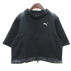 プーマ PUMA トレーナー スウェット ワンポイント ショート丈 五分袖 L 黒 ブラック 白 ホワイト /MS