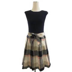 ブルーレーベルクレストブリッジ BLUE LABEL CRESTBRIDGE ワンピース ニット切替 ノースリーブ チェック リボン ネイビー 38 ■GY47