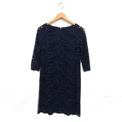ノーブル NOBLE レース ワンピース 7分袖 ひざ丈 ボートネック 36 ネイビー 紺 /FT20