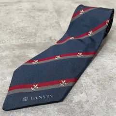 【LANVIN】紋章入りレジメンタルストライプネクタイ　ビジネス向け　バイカラー　マルチカラー　ネイビー　紺色　グリーン　緑　レッド　赤　ランバン