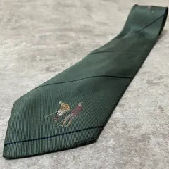 【Burberry】レジメンタルストライプネクタイ　ビジネス向け　グリーン　緑　ゴルフモチーフ　刺繍　バーバリー