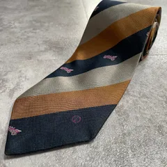 【dunhill】レジメンタルストライプネクタイ　ビジネス向け　マルチカラー　ブラック　シルバー　ブロンズ　車柄　車モチーフ　黒　銀色　銅　ダンヒル　dロゴ入り