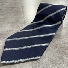 【ストライプ】レジメンタルストライプネクタイ　ビジネス向け　バイカラー　ネイビー　紺色　光沢　シンプル