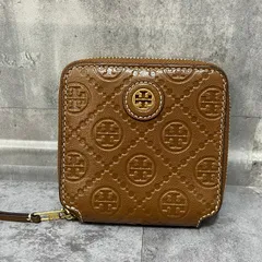 【TORY BURCH】2つ折り財布　ラウンドファスナー　ラウンドジップ　キャメル　ブラウン　茶色　ロゴ入り　トリーバーチ　金具　ゴールド