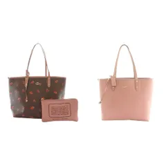 コーチ COACH トートバッグ ポーチ リバーシブル 花柄 レザー 茶 ブラウン ピンク F31995 /SS ■OS