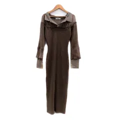 スナイデル SNIDEL ニットワンピース オープンカラー 長袖 レイヤード風 ロング丈 F 茶色 ブラウン /HO28