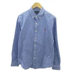 ポロ ラルフローレン POLO RALPH LAUREN 美品 近年 SLIM FIT ボタンダウン BDシャツ ギンガムチェック ポニー ロゴ 刺繍 長袖 M 白 青 ホワイト ブルー 0108