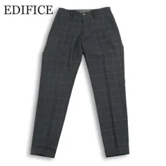 EDIFICE エディフィス 春夏★ ウール ストレッチ チェック テーパード スラックス パンツ Sz.42 メンズ 灰 グレーのサムネイル