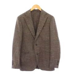 ラルディーニ LARDINI テーラードジャケット ブレザー アウター シングル チェック柄 ウール 麻 リネン混 46 茶 ブラウン /BB