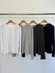 オーバーサイズ とろみ素材 リブ 長袖 Tシャツ 春新商品 ベーシックカットソー 無地 デイリーウェア