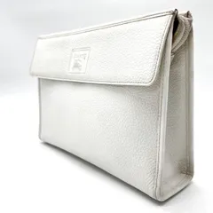 【良品】Burberry バーバリー 裏地ノバチェック セカンドバッグ クラッチ ハンドバッグ レザー 革 ホワイト ユニセックス 男女兼用 ヴィンテージ