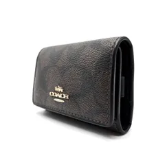 【良品】COACH all brown signature pvc leather key case unisex コーチ キーケース
