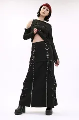 在庫処分★TRIPP NYC（トリップニューヨークシティ）LONG NUCLEUS SKIRT【AF2537】＊ファスナーでミニスカートになる！2WAYボンデージストラップマキシスカート＊ゴシック　ロック　パンク　バンド　V系　衣装　ロングスカート　y2k