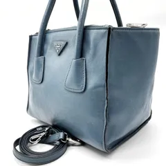 【良品】PRADA プラダ ハンドバッグ 2way レザー 三角ロゴプレート ショルダーバッグ A4 トートバッグ y2k シルバー金具 レディース ブルー 青色