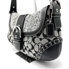 【美品】COACH  Y2K signature canvas leather black gray wool flap hobo belt shoulder bag unisex コーチ ショルダーバッグ