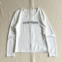 00s　archive　Courrèges　クレージュ　シルバービジュー　ラインストーン　胸元ロゴ刺繍　ロングスリーブ　長袖Tシャツ　カットソー　シルク混　ホワイト　40　Y2K　平成ギャル　フェアリーグランジ　silver line stone logo-T