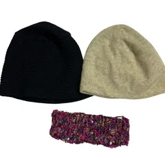 ca4la カシラ おまとめ 3点 ニット帽 帽子 キャップ ハット バンダナ ブラック クリーム パープル【RE345】