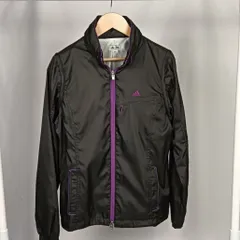 adidas 　2WAY 　ナイロンジャケット　 ベスト切替 　フード収納式 　ブラック×パープル　Mサイズ