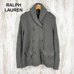 LAUREN RALPH LAUREN ローレンラルフローレン ショールカラー ダブルブレスト コットンニット ジャケット 厚手 カーディガン グレー