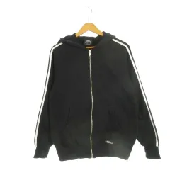 アディダス adidas ジップパーカー スウェット スポーツウエア O 黒 ブラック フード付き ベロアライン 長袖 /AH31 ■GY61