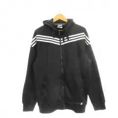 アディダス adidas ジップパーカー ジャージ スポーツウエア XO 黒 ブラック フード付き 3本ライン 長袖 /AH29 ■GY61