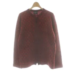 カスタムカルチャー CUSTOM CULTURE ニット ブルゾン ウール F 赤 レッド ダイヤ柄 ノーカラー 長袖 ジップアップ カーディガン /PP ■GY61