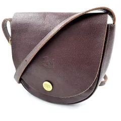 イルビゾンテ　IL BISONTE　本革　ヌメ革　ショルダーバッグ　斜め掛け　サコッシュ　ラウンド　ハーフムーン　ロゴ刻印ボタン　ゴールド金具　ダークブラウン　dark brown　こげ茶　レア　希少　入手困難　美品