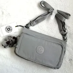 未使用☆キプリング ショルダーバッグ ナイロン グレー  斜めがけ ゴリラチャーム ポシェット Kipling 軽量 旅行 モンキー