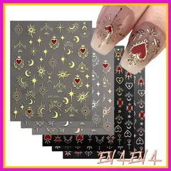 ネイルシール 12枚セット 3D 可愛い ハート 星 月 太陽 ネイルパーツ シール 貼るだけ おしゃれ ネイルステッカー ジェルネイル ネイルアートシール デコパーツ バレンタインデー クリスマス (ゴールド+シルバー) 1