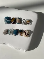 mode ・202 Color Melt Symphony （色の溶けあう交響）うねうねポップアート くすみカラー カラフル 個性派 ニュアンスネイル サイズオーダーネイルチップ