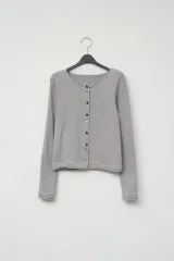 ニューニュー ダブル ボタン ラウンド カーディガン グレー