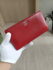 (正規品) CHANEL レッド キャビアスキン CC ロゴ フラップ 長財布