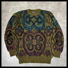 総柄ニット セーター 民族柄 オリエンタル マルチカラー クルーネック L BOTH TIME