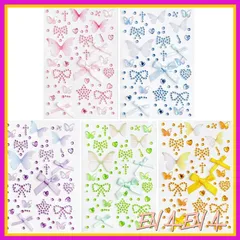 YFFSFDC ラインストーン シール 顔 シール 5枚セット ハート リボン 蝶 キラキラ フェイスステッカー 自己粘着性 可愛い 舞台化粧 顔面デコ 携帯電話装飾 DIY用品 手芸用品 (A) 0