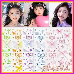 SensaBliss ラインストーン 顔 シール 5枚セット 舞台化粧用 キラキラ 3D ステッカー 顔面デコ メイクシール 子供用 ハロウィン/クリスマス ネイルデコパーツ 携帯装飾 DIY 用品 祝日の贈り物 1