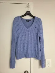 ポロ ラルフローレン ケーブル ニット Vネック ブルー